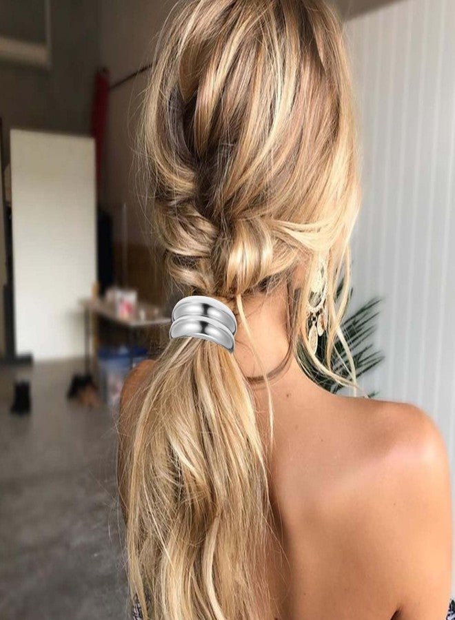 Ymapinc 4Pcs Sliver Hair Ties for Women Ponytail Holder, Elastic Durable Metal Hair Band for Daily Wear, Work Party Decoration - Image 5